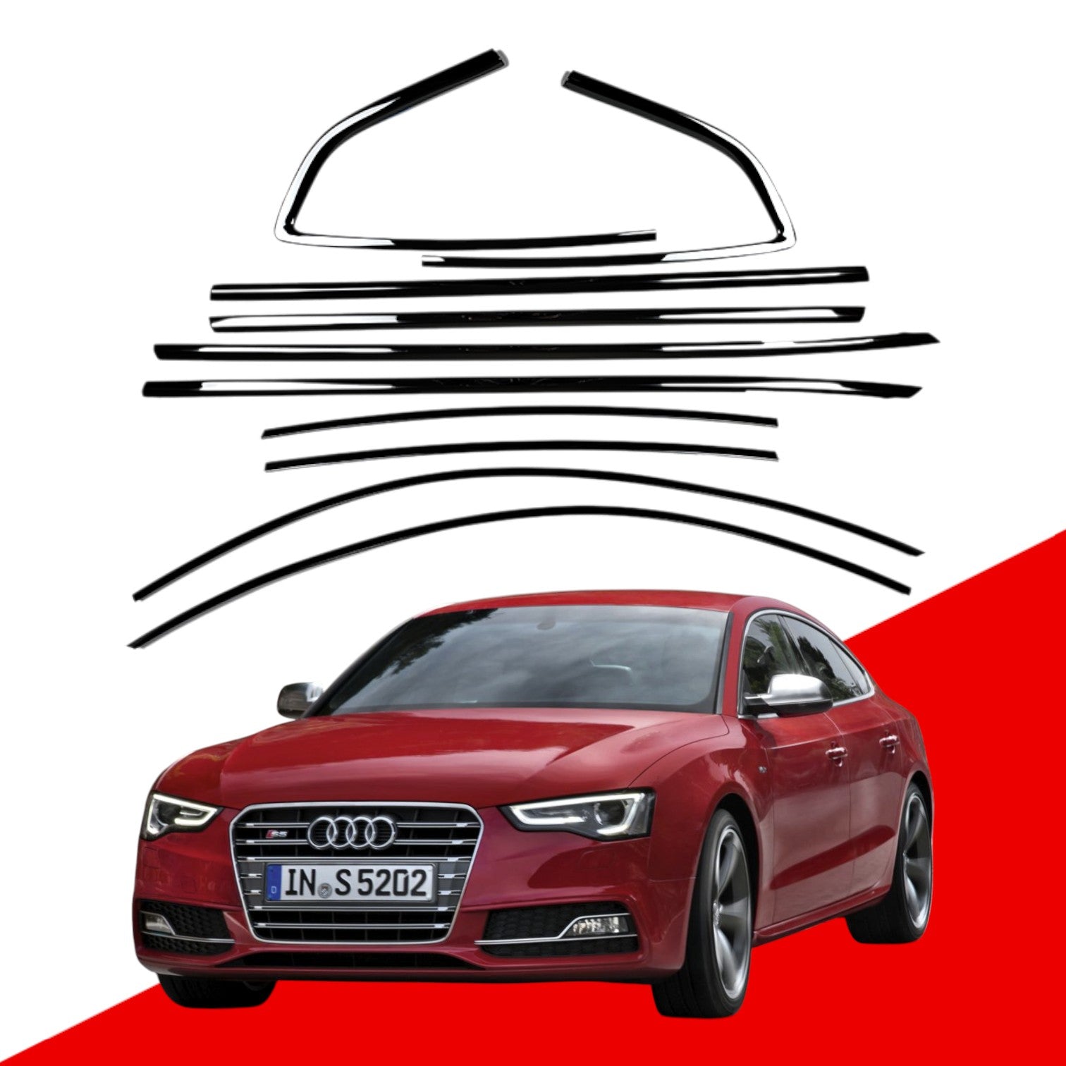 Audi A5 Sportback Black Window Trims 8T 2010-2016 Blackout dechrome Black Optic package