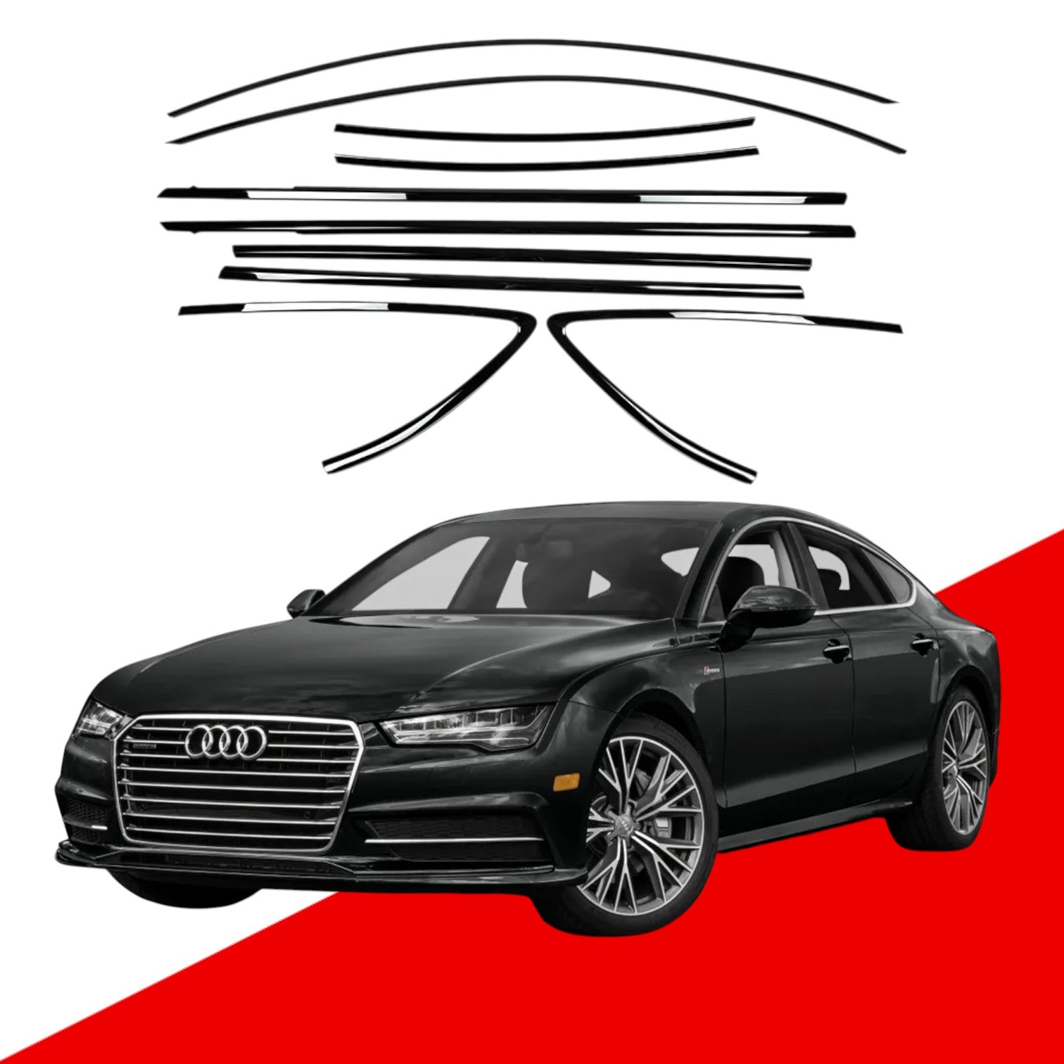 Audi A7 Sportback Black Window Trims 4G8 2010-2017 Blackout dechrome Black Optic package - Custom My Ride
