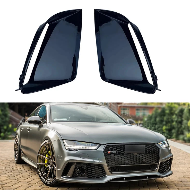 Front Lower Bumper Black Trim For Audi RS7 2009-2018 Fog Light Lamp Cover Strip Molding Decorative Lid
