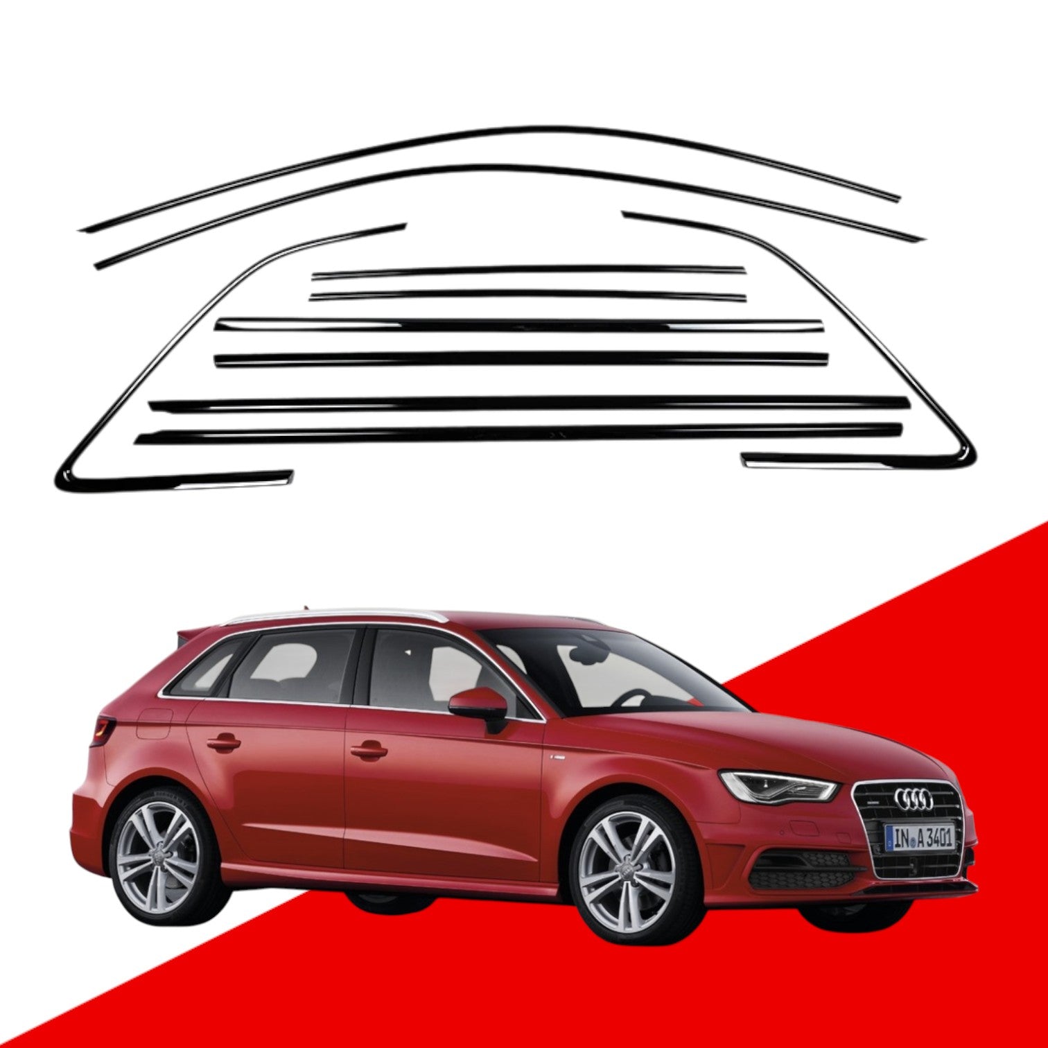 Audi A3 Sportback Black Window Trims 8V 2013-2020 Blackout dechrome Night package