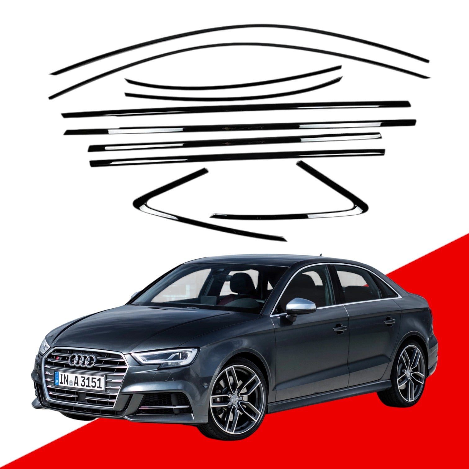 Audi A3 Saloon Black Window Trims 8V 2013-2020 Blackout dechrome Night package