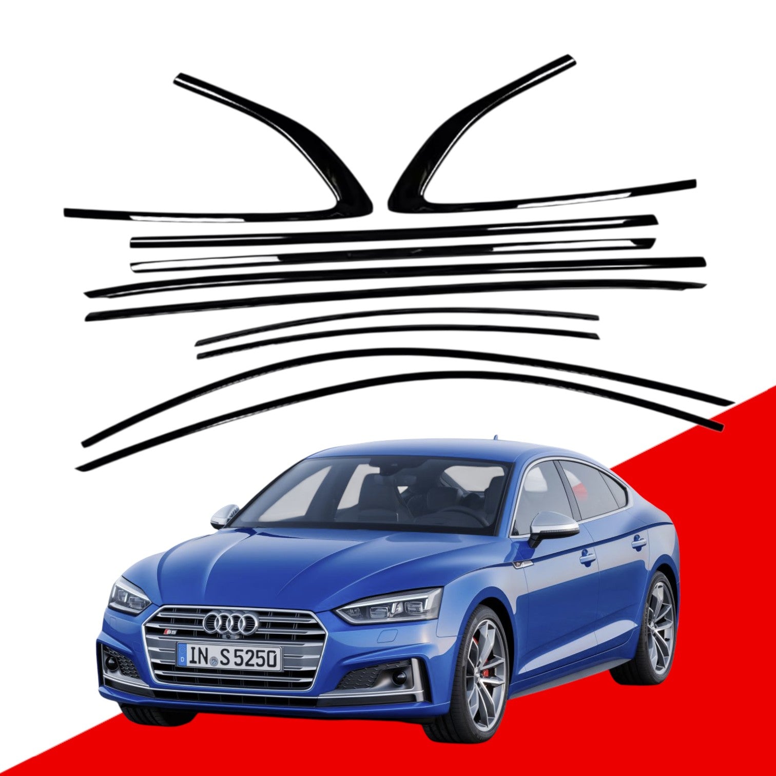 Audi A5 Sportback Black Window Trims F5 2017-2024 Blackout dechrome Black Optic package