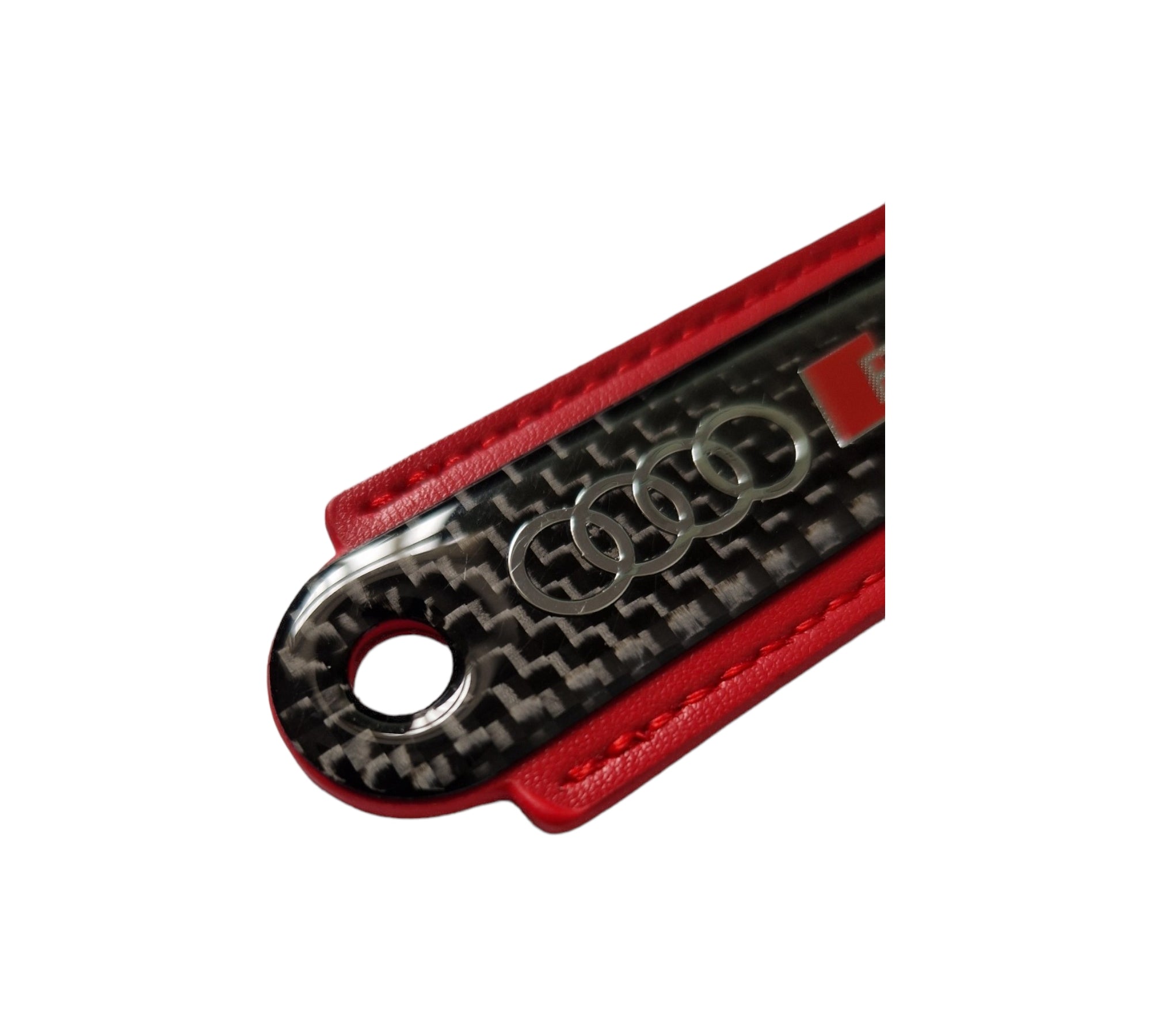 Audi RS Red Carbon Fibre/Leather Key Ring - Accessories