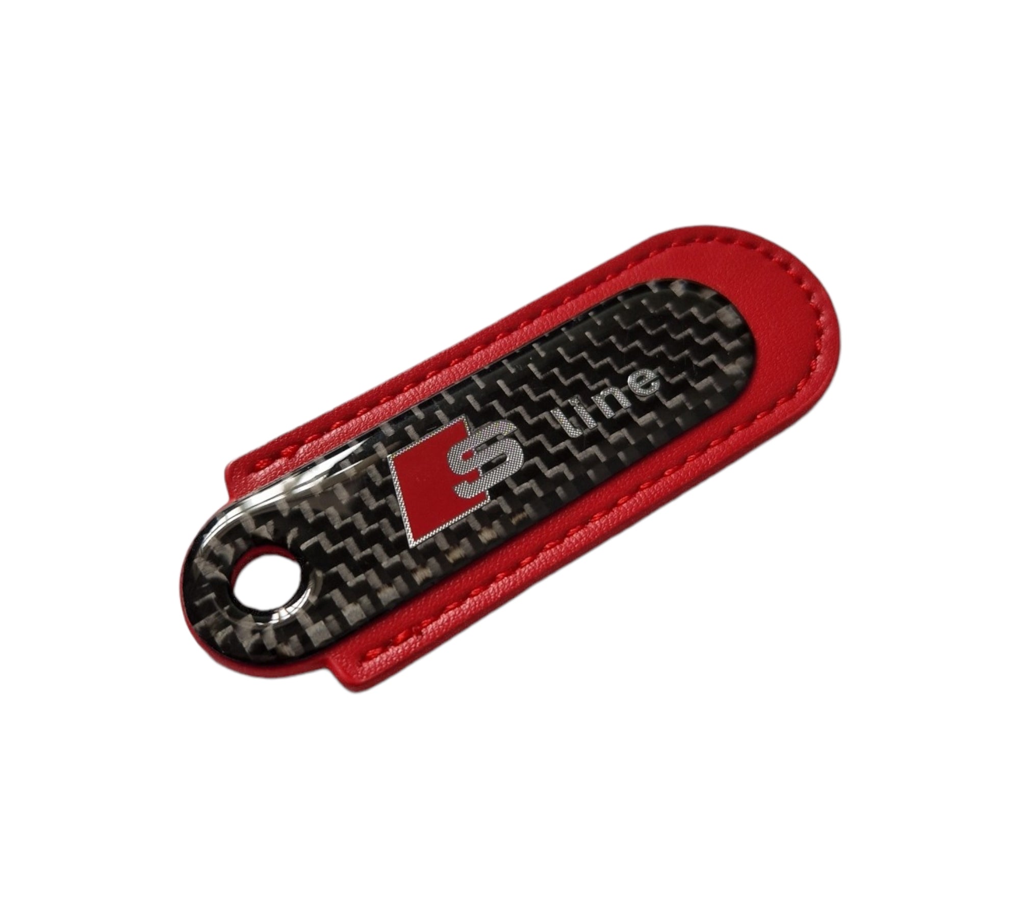 Audi S-Line Red Carbon Fibre/Leather Key Ring - Accessories