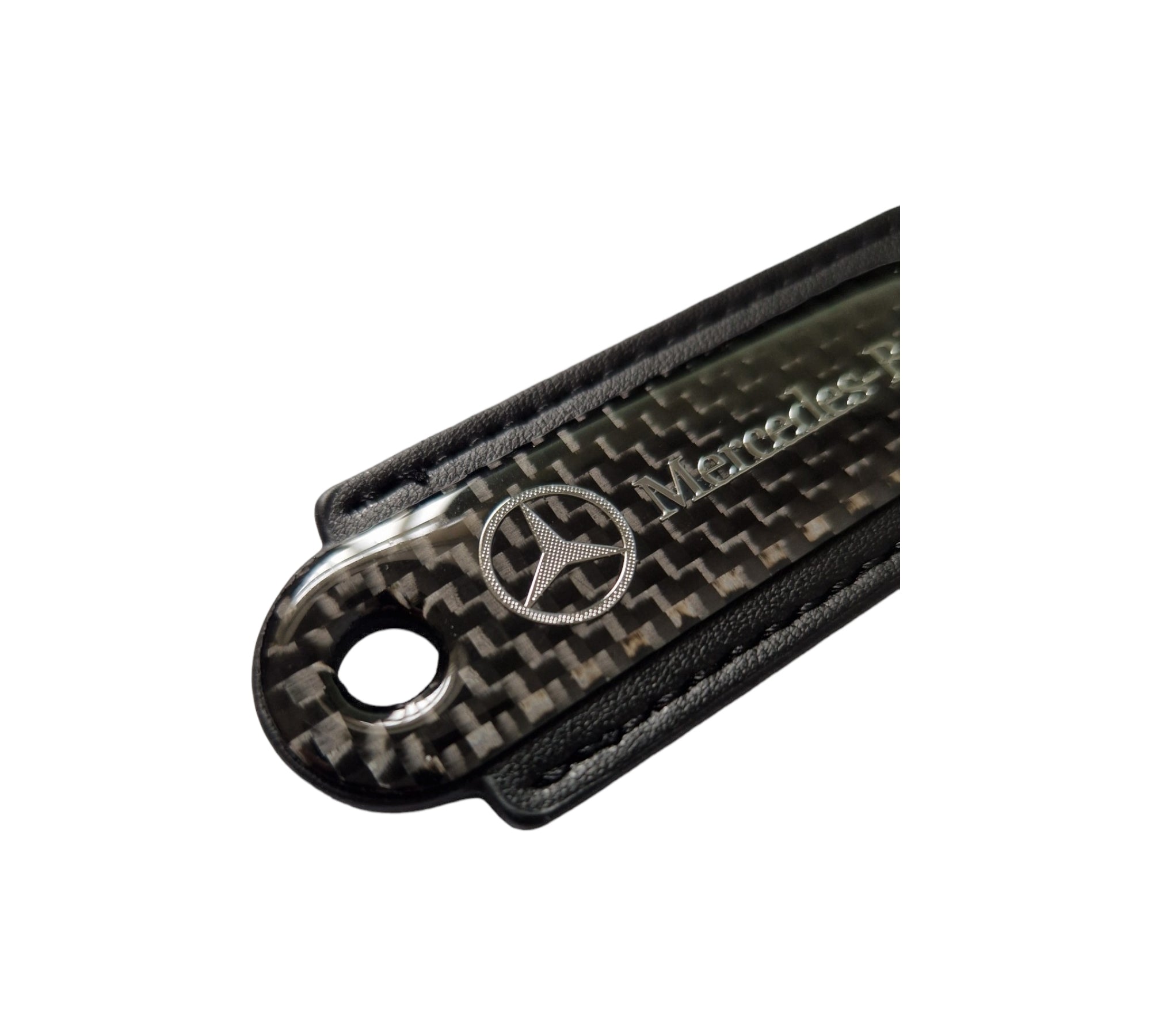 Mercedes Black Carbon Fibre/Leather Key Ring - Accessories