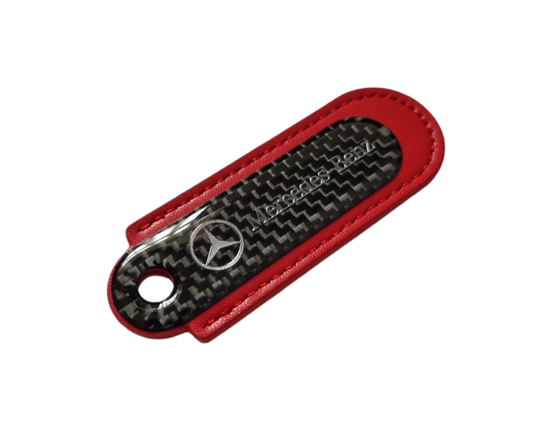 Mercedes Red Carbon Fibre/Leather Key Ring - Accessories