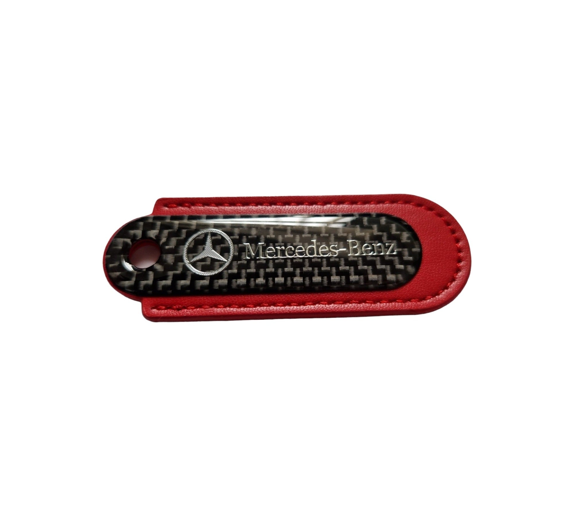 Mercedes Red Carbon Fibre/Leather Key Ring - Accessories