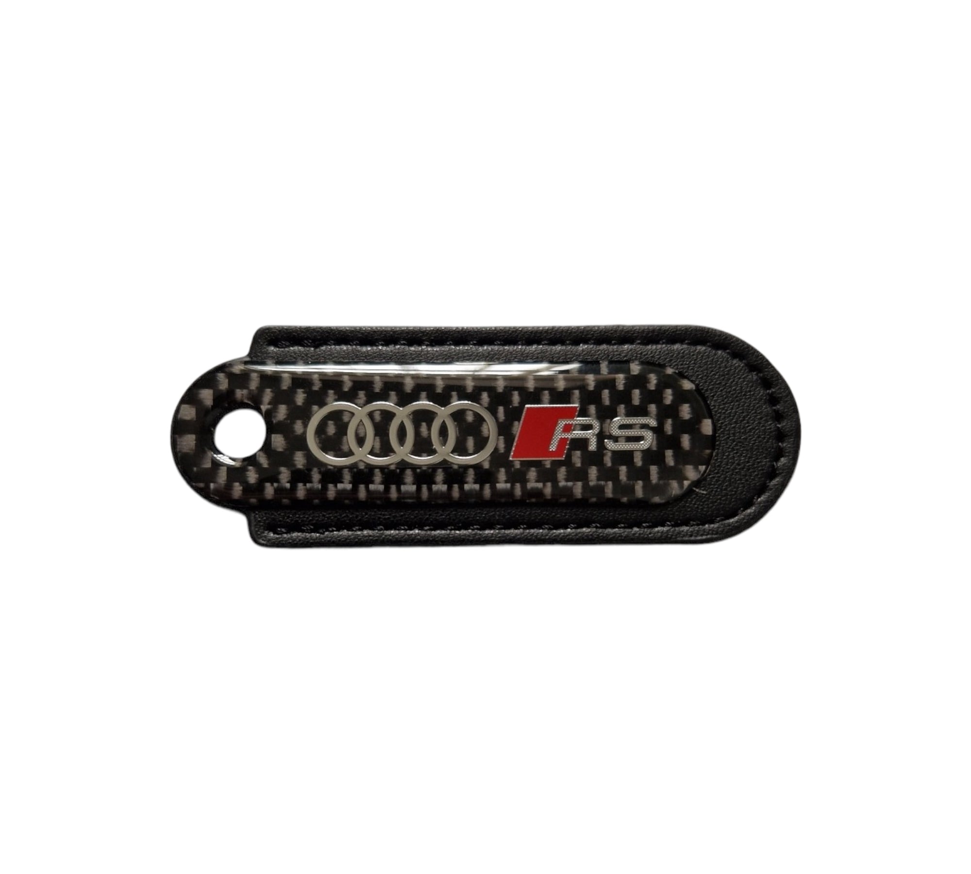 Audi RS Black Carbon Fibre/Leather Key Ring - Accessories