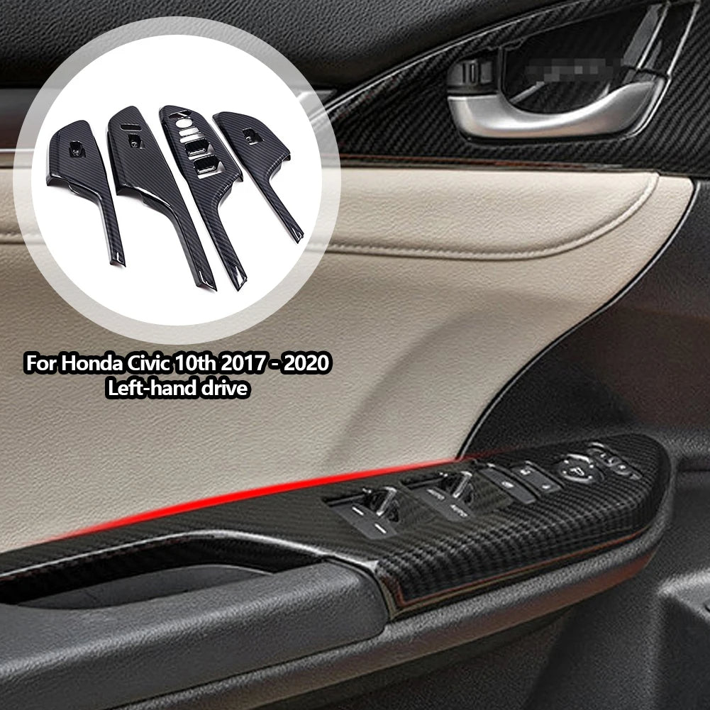 FK8 Door Switch Control Cover Overlay Set LHD - FAUX Carbon Fibre - Civic - Custom My Ride