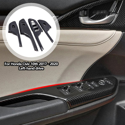 FK8 Door Switch Control Cover Overlay Set LHD - FAUX Carbon Fibre - Civic - Custom My Ride