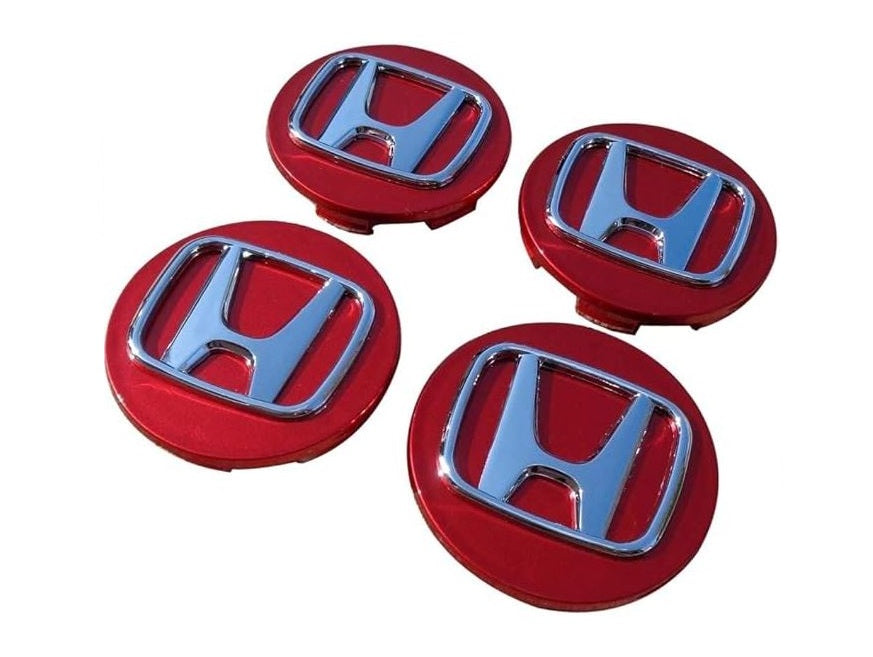 Honda Centre Wheel Caps Red / Chrome Wheel Caps 68mm