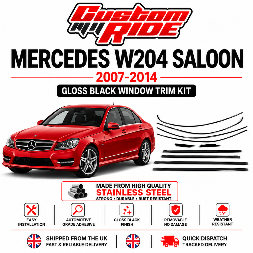 C Class W204 Black Window Trims 2007-2014 Blackout Dechrome Night Package - suitable for Mercedes C Class W204