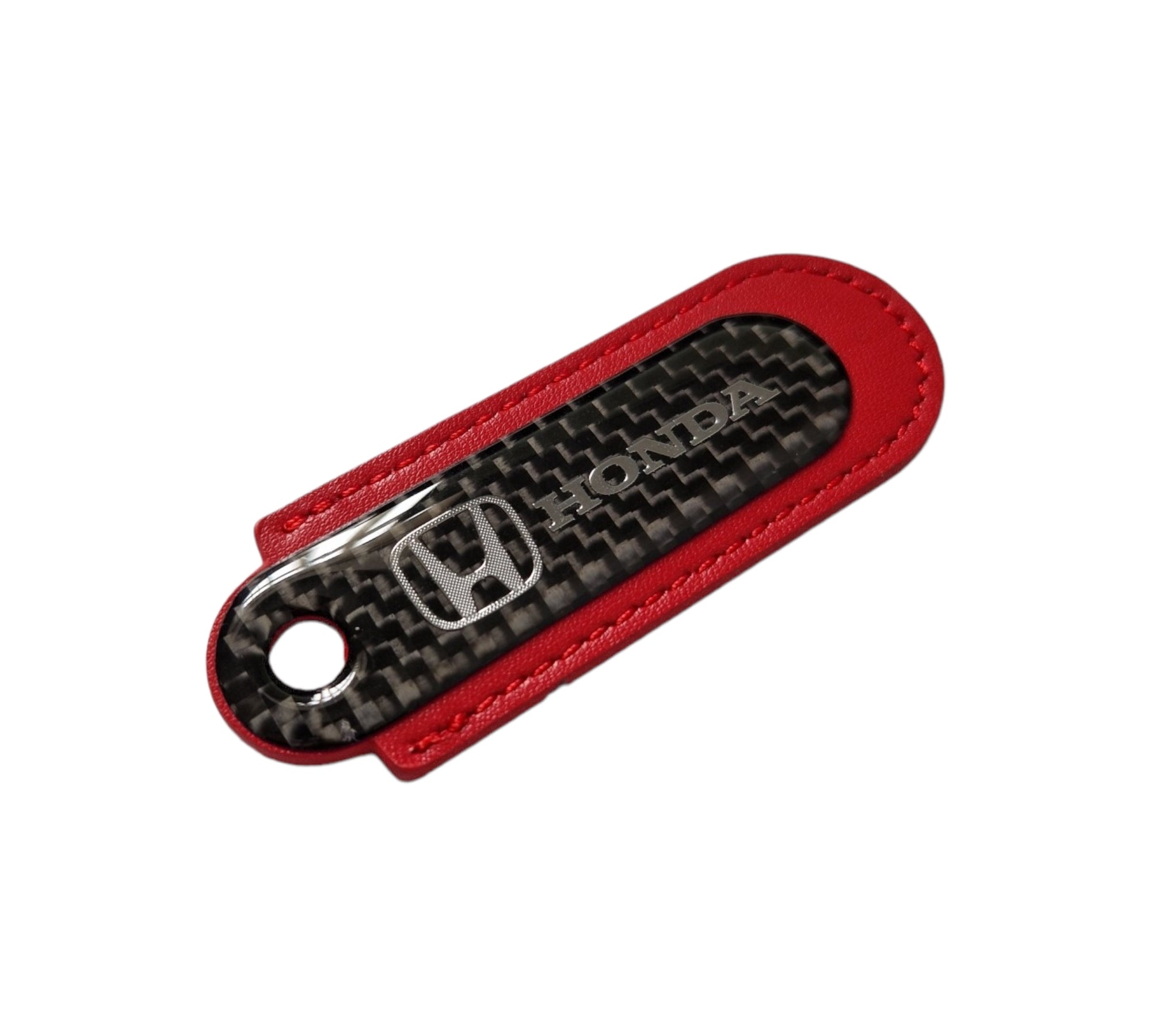 Honda Red Carbon Fibre/Leather Key Ring - Accessories