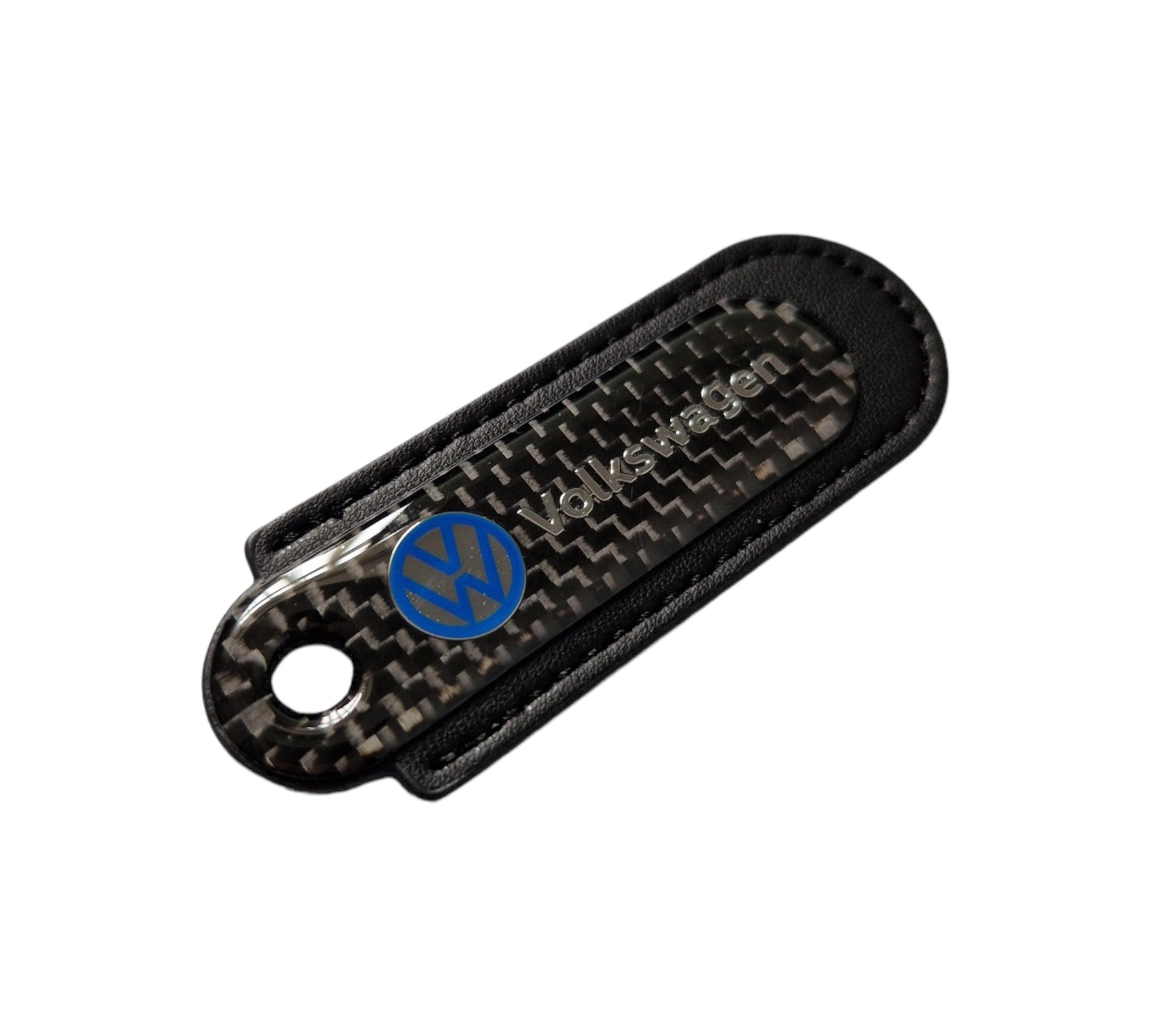 VW Black Carbon Fibre/Leather Key Ring - Accessories