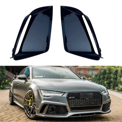 Front Lower Bumper Black Trim For Audi RS7 2009-2018 Fog Light Lamp Cover Strip Molding Decorative Lid