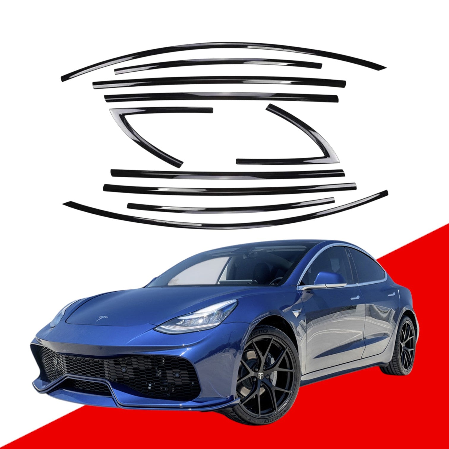 Tesla 3 Black Window Trims 2017-2025 Blackout dechrome