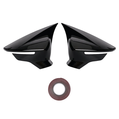 Gloss Black Bat Style Wing Mirror Cover Caps Pair for Seat Leon MK3 2013-2019 Front Left & Right ABS Easy Installation