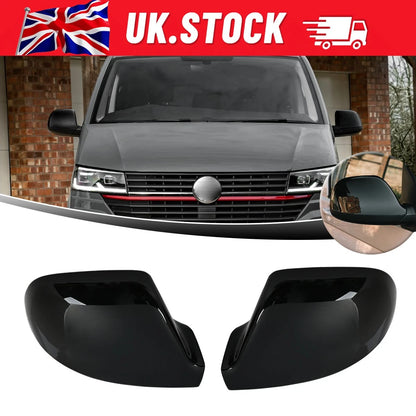 Gloss Black Wing Mirror Cover Caps Pair for VW Transporter T5 T5.1 2010-2015