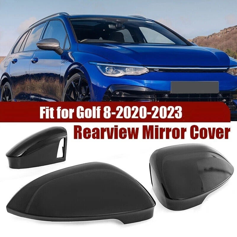Gloss Black Rear View Mirror Cover Caps Pair for VW Golf MK8 8R GTI GTE GTD 2020-2023
