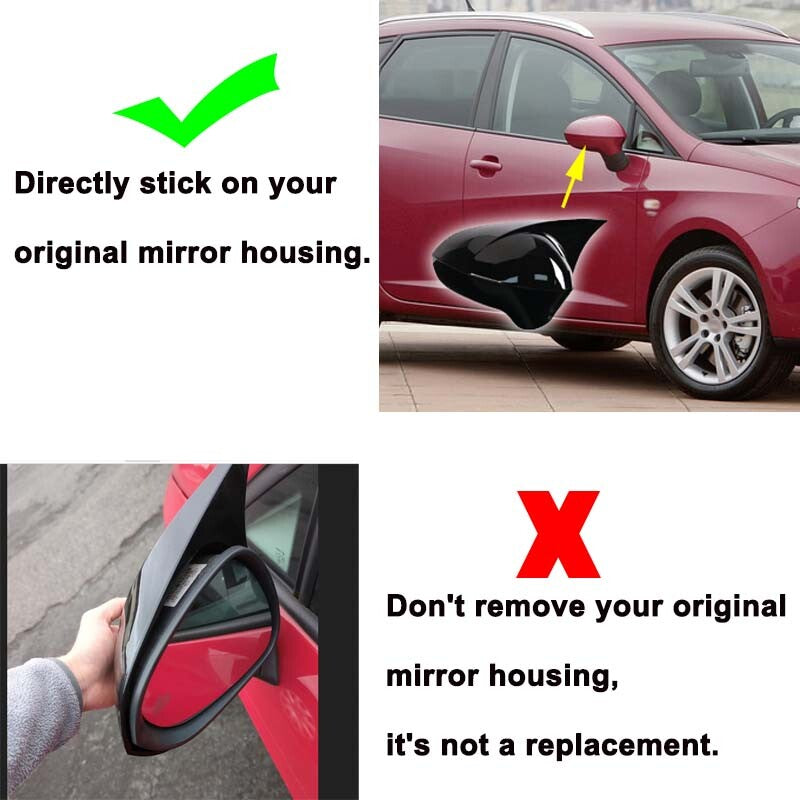 Gloss Black Wing Mirror Cover Caps Pair for Seat Ibiza 6J MK4 2008-2017 Front Left & Right ABS Direct Fit Replacement