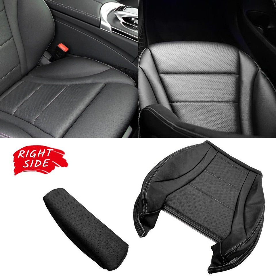 Front Right Driver Bottom Synthetic Leather Black Seat Cover for Mercedes Benz C-Class W205 2015-2021 C250 C300 C350 C400 4Matic Direct Fit