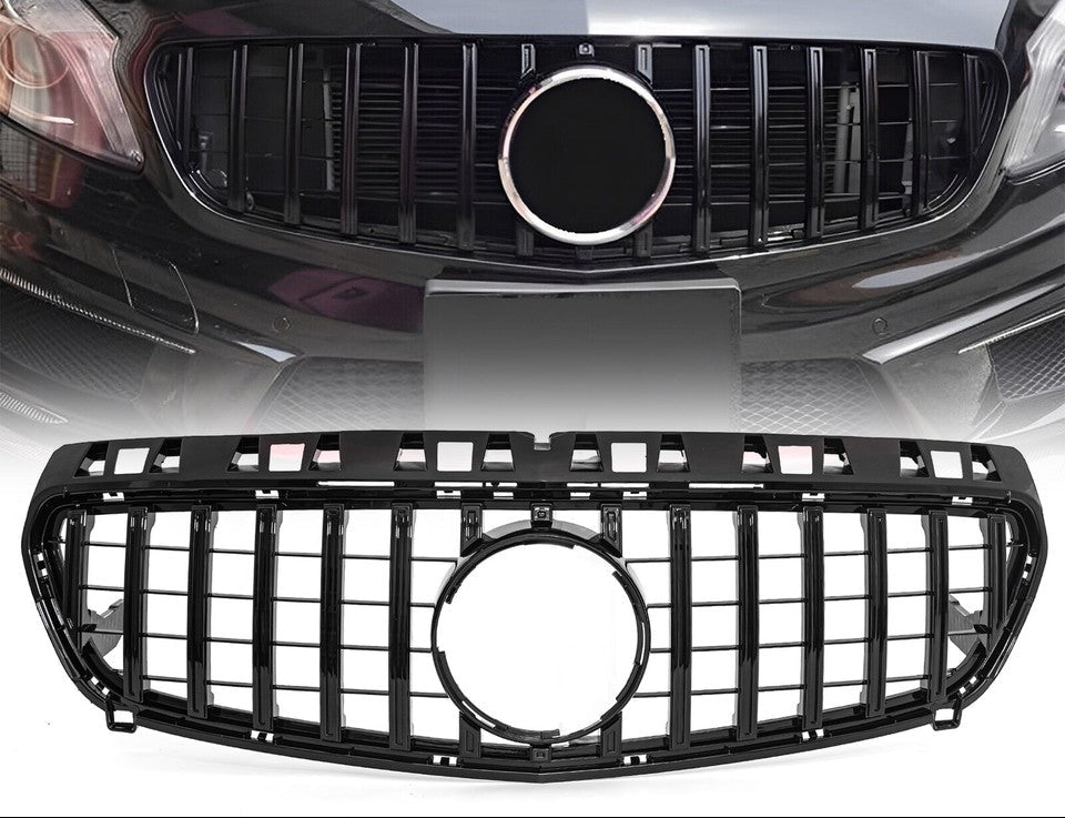 Front Grille Panamericana GT Style Gloss Black Fits Mercedes A-Class W176 2012-2015