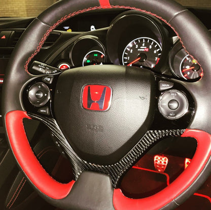 For Honda Civic Coupe 2013-2015 Red Carbon Fiber Steering Wheel Cover Trim For Honda Civic Coupe 2013-2015 Red Carbon Fiber Steering Wheel Cover Trim
